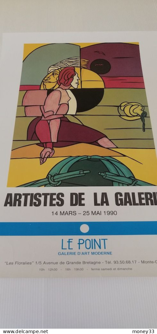 Affiche D'exposition " VALERIO ADAMI " Galerie Le Point Monaco Monte-Carlo 14 Mars Au 25 Mai 1990 - Manifesti