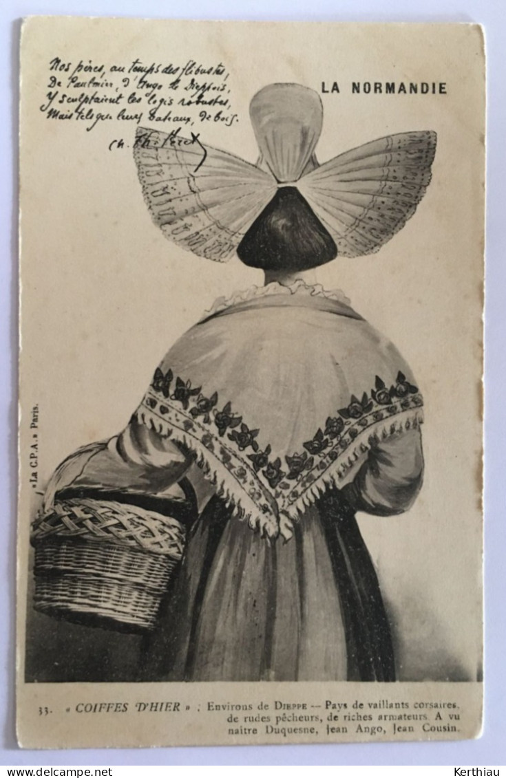 Dieppe - 3 CPA Coiffes: Jeune Fille De St-Aubin, Carte Précurseur Circulée; Coiffes D'hier; Costume Des Environs De Di. - Dieppe