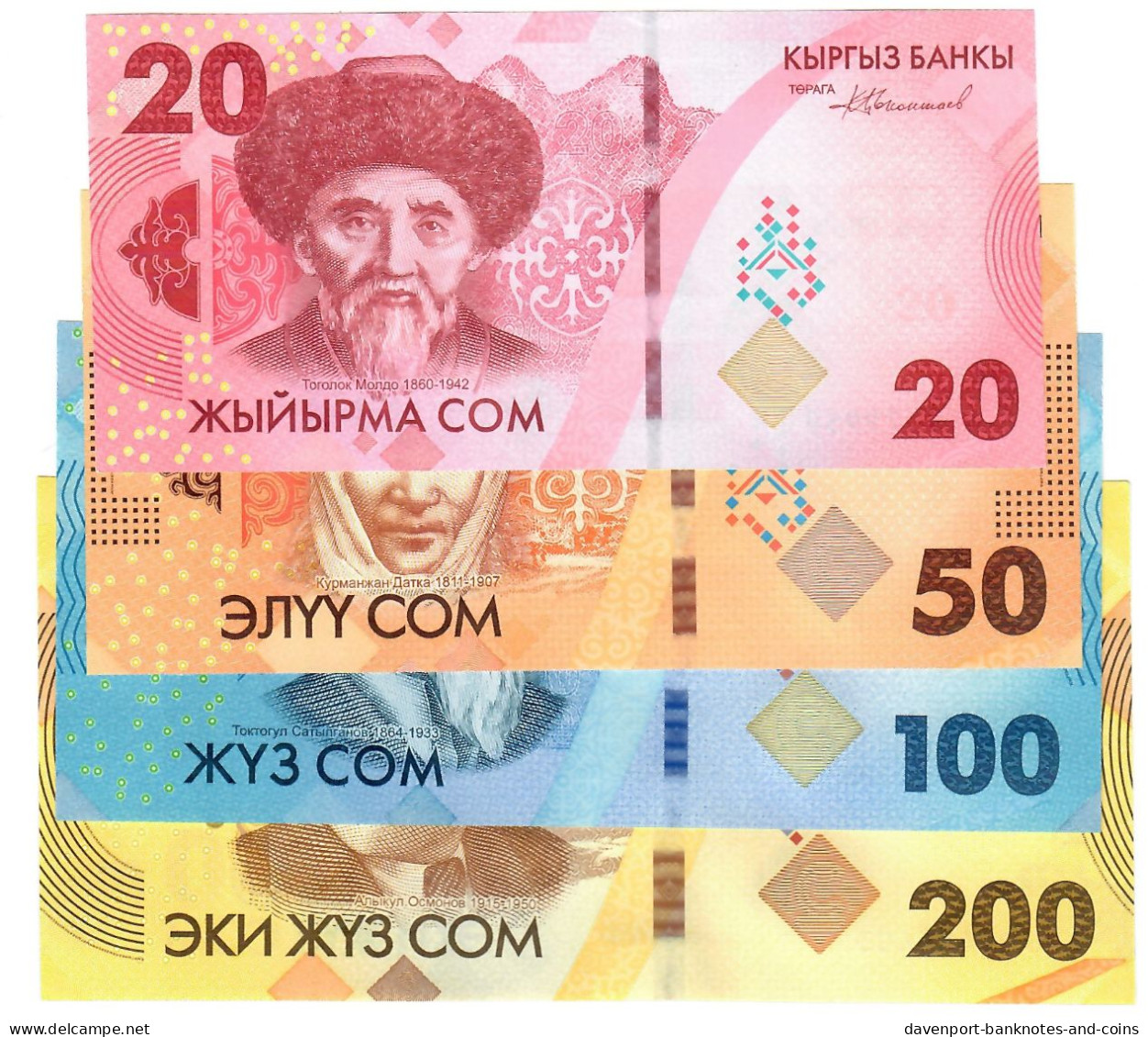 SET Kyrgyzstan 20, 50, 100 & 200 Som 2023 (2024) UNC - Kirgizïe