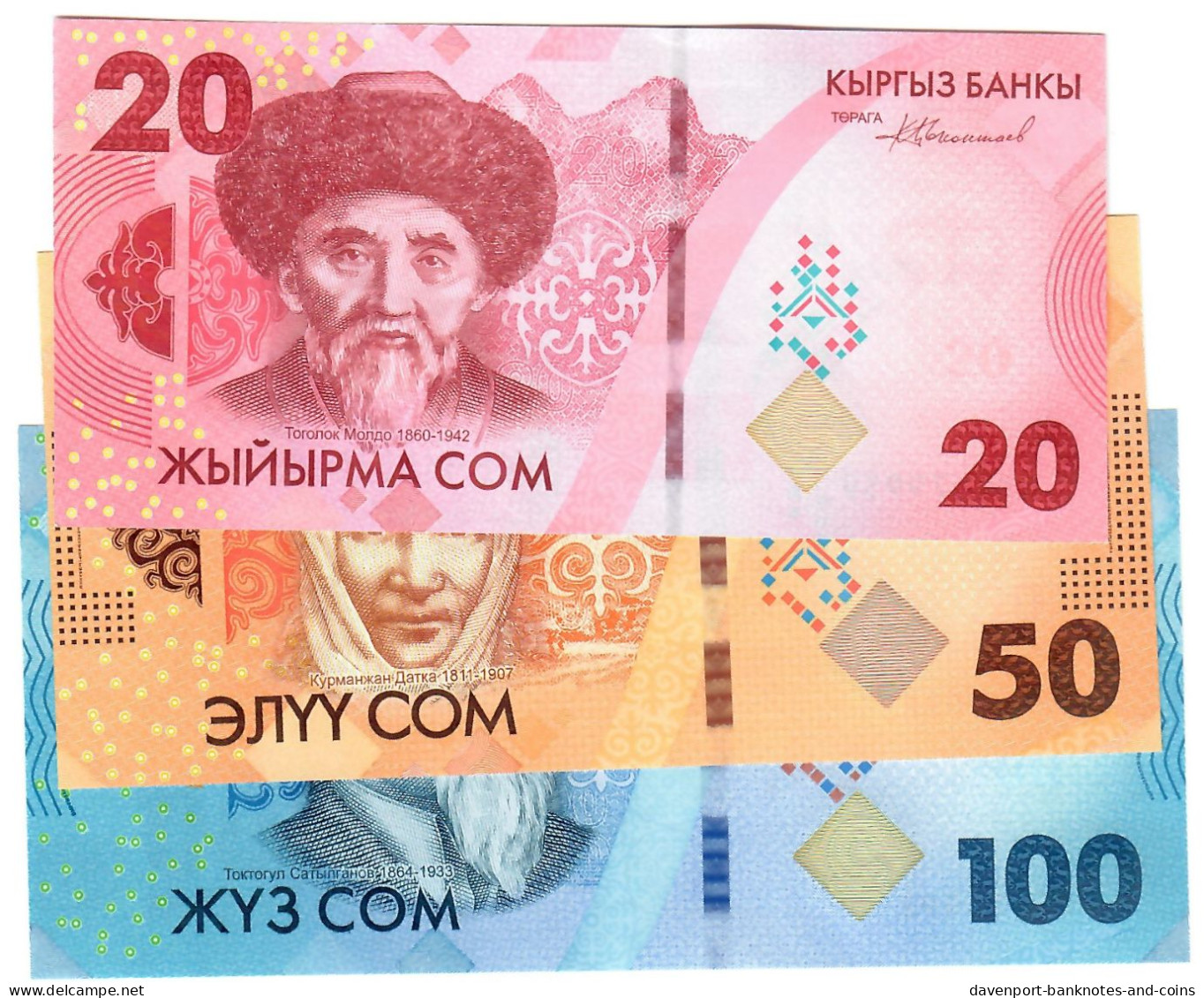 SET Kyrgyzstan 20, 50 & 100 Som 2023 (2024) UNC "AA" - Kirghizistan