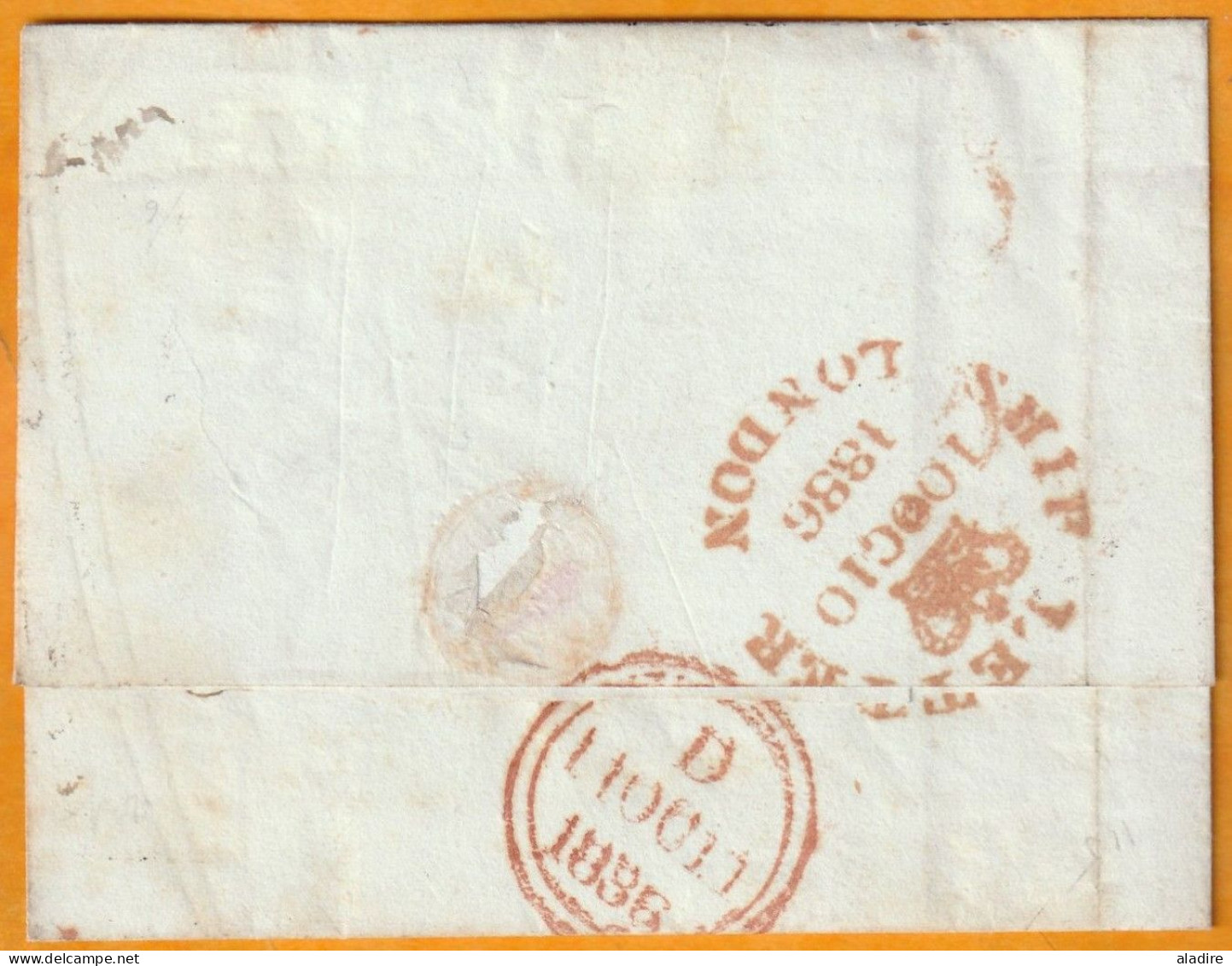 1836 - Enveloppe Pliée De SEVILLA Séville Par Voie Maritime Vers LONDRES London - Ship Letter - ...-1850 Prephilately