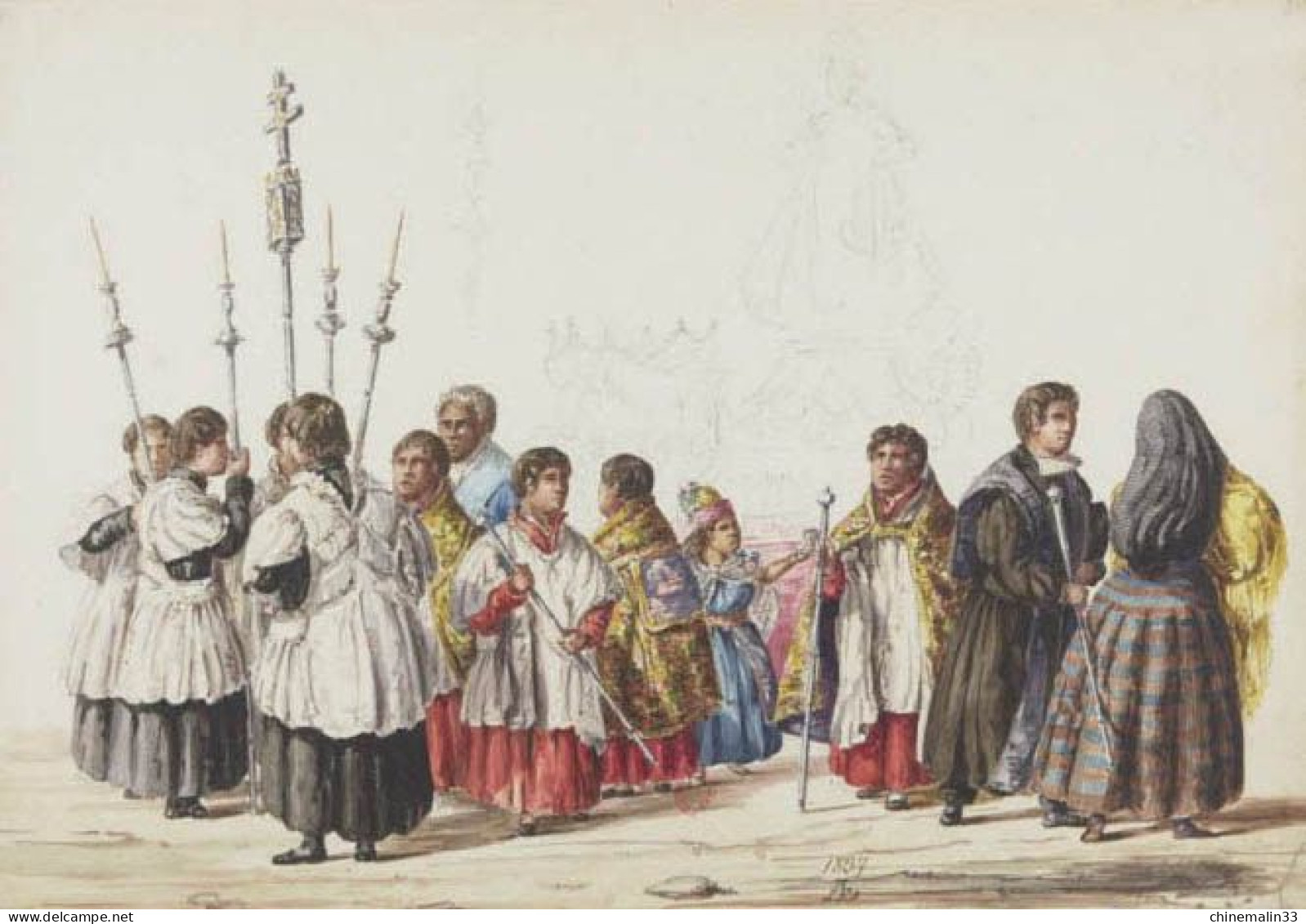 Costumes Péruviens, Scènes De La Vie Religieuse Et Populaire à Lima 1837 9X14 REIMPRESSION DE CARTES ANCIENNES - Pérou