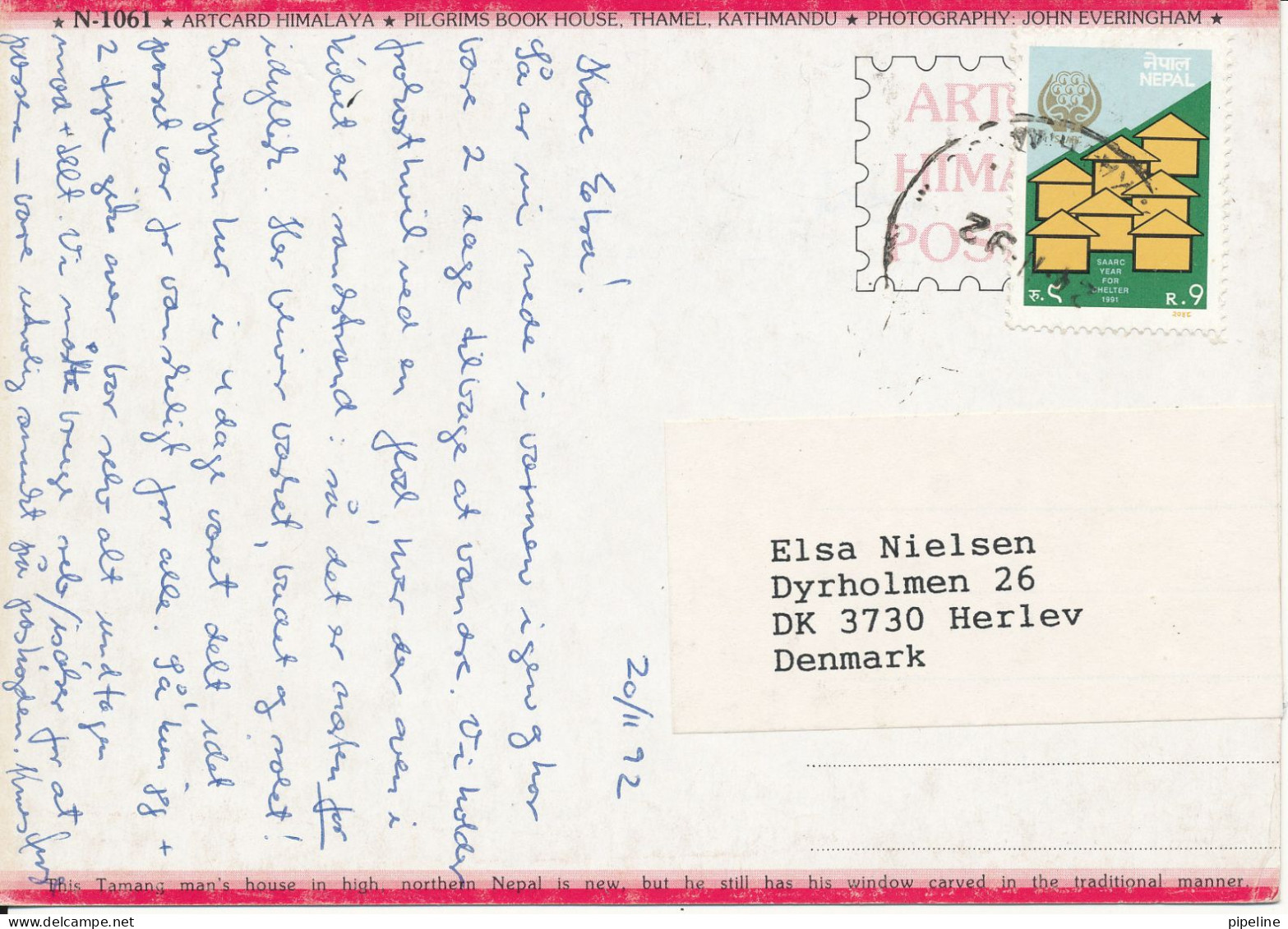 Nepal Postcard Tamang Window Sent To Denmark 24-11-1992 - Népal