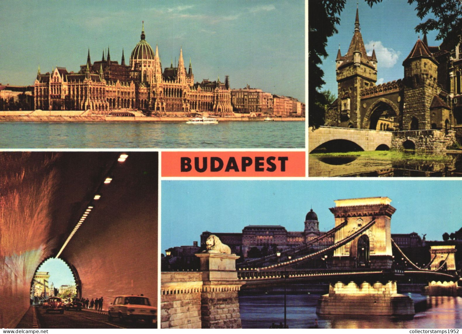 BUDAPEST, MULTIPLE VIEWS, TUNNEL, ARCHITECTURE, BRIDGE, CHAIN BRIDGE, STATUE, HUNGARY, POSTCARD - Hungary