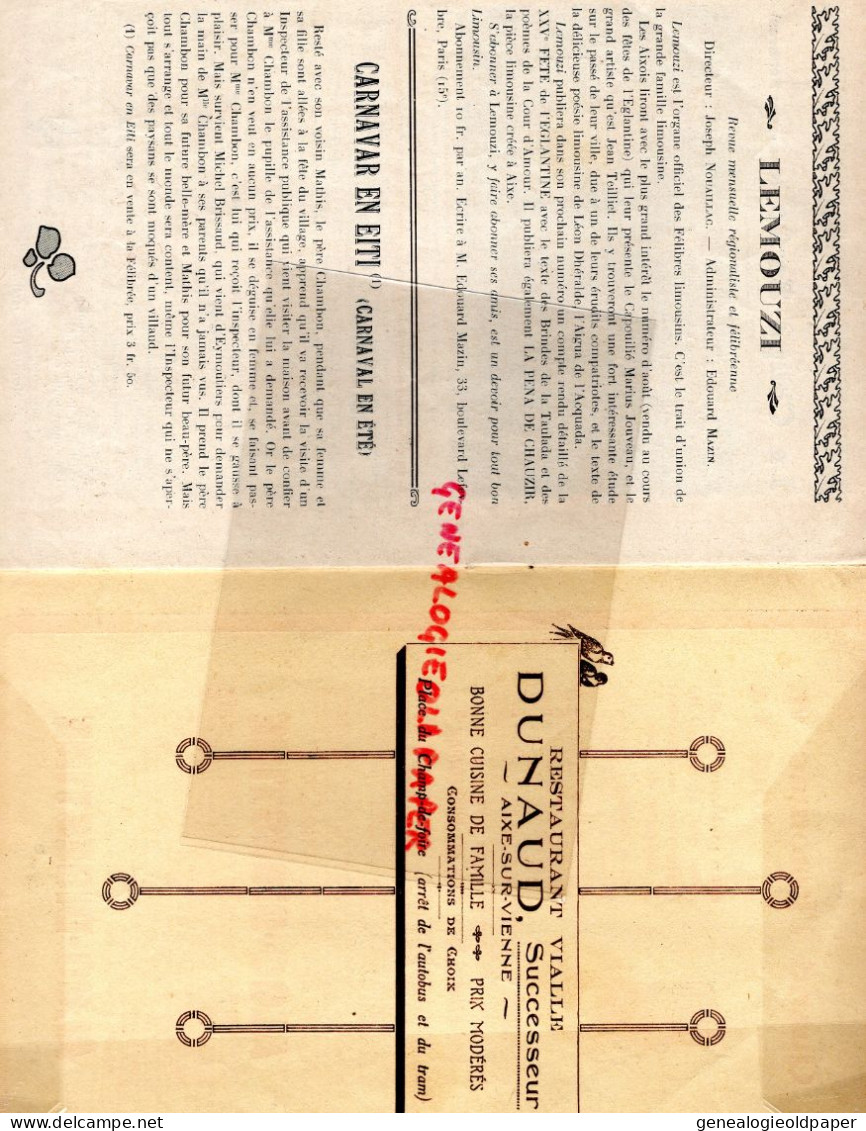 87- ST SAINT JUNIEN- AIXE SUR VIENNE- RARE PROGRAMME XXV FETE EGLANTINE- JEAN TEILLIET -BARBICHET -MARIUS JOUVEAU-1925 - Historische Documenten