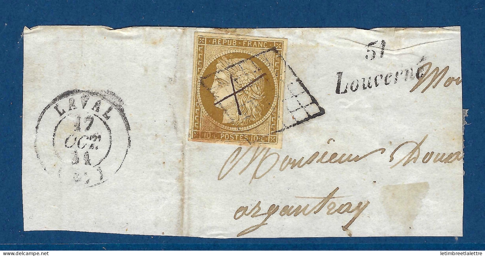 France - YT N° 1 - Oblitéré - Sur Fragment Avec Cursive - Mayenne - Louverné 1849 1850 - 1849-1850 Cérès