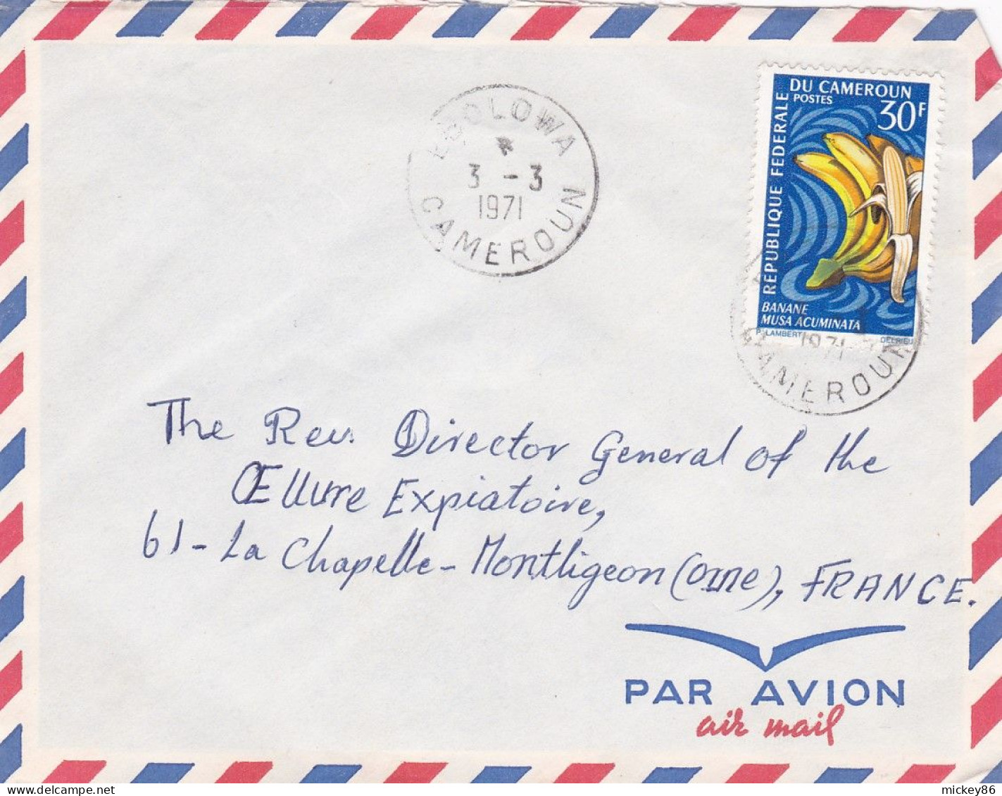 Cameroun-1971-Lettre De EBOLOWA  Pour LA CHAPELLE MONTLIGEON-61- (France).timbre Banane Seul Sur Lettre...cachet...... - Kamerun (1960-...)