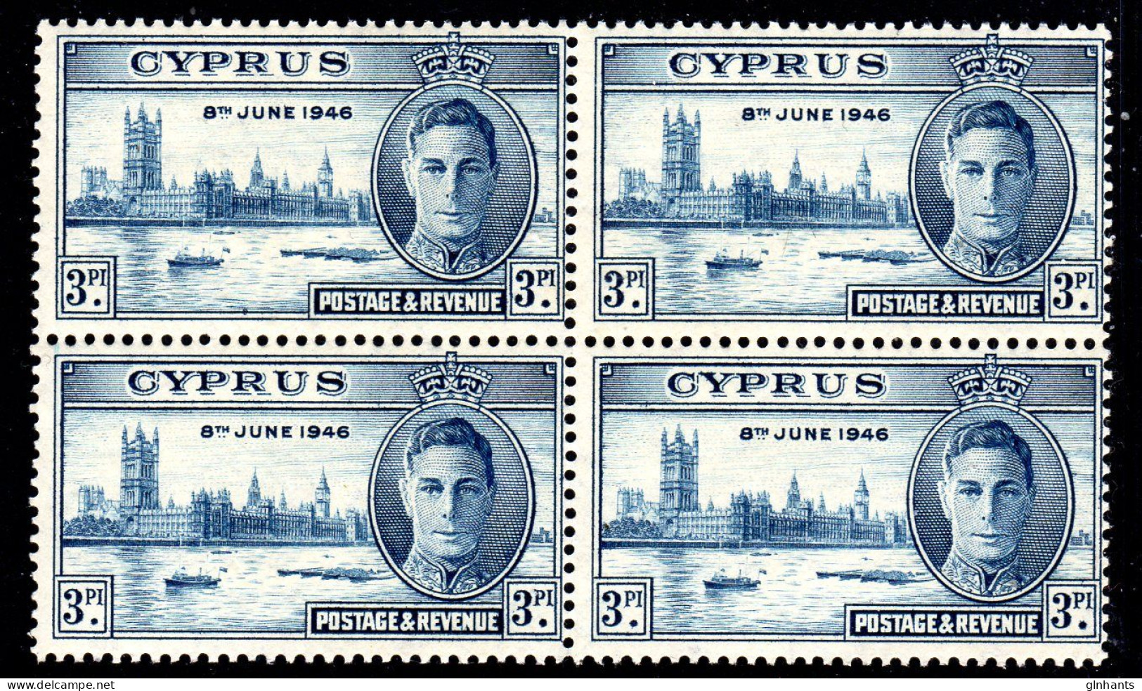 CYPRUS - 1946 VICTORY 3d IN BLOCK OF 4 FINE MNH ** SG 164 X 4 - Chypre (...-1960)