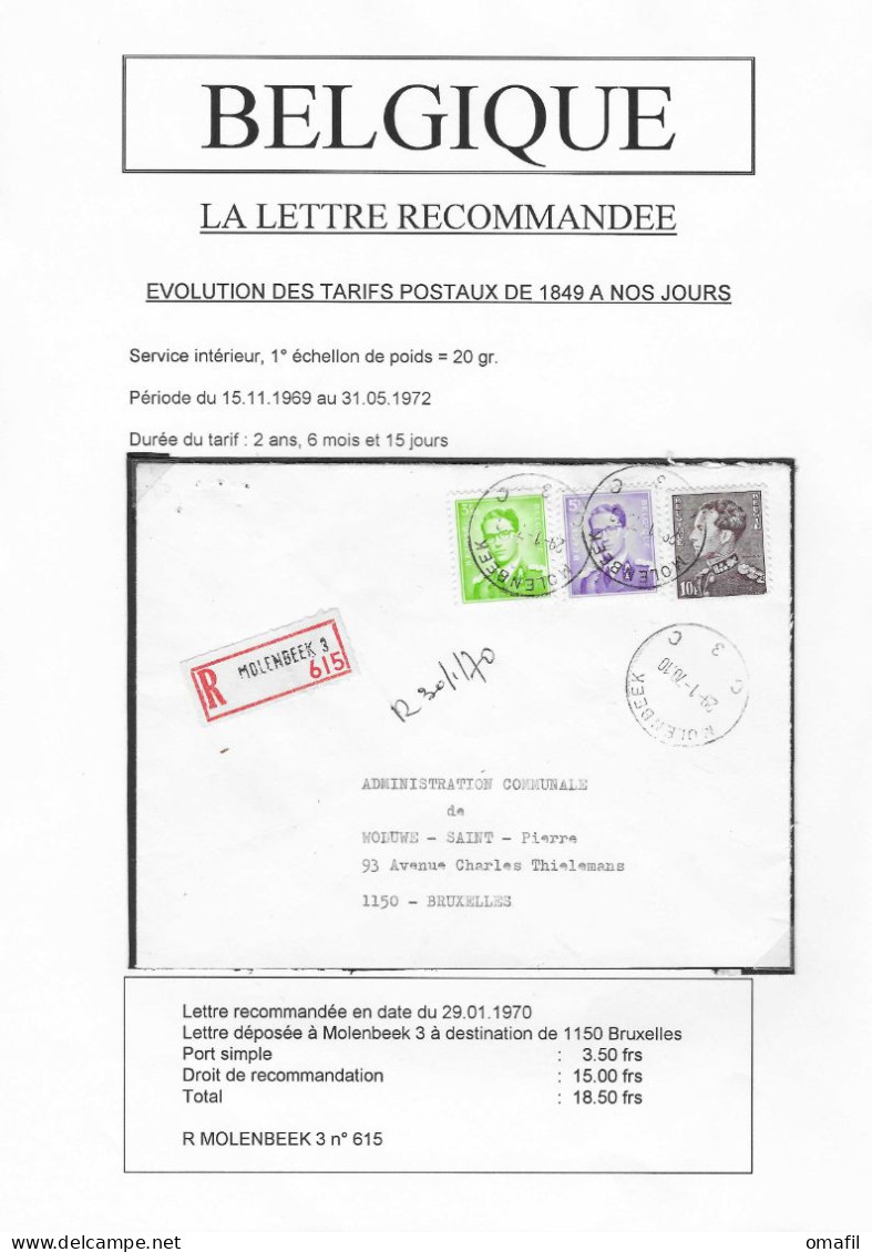 Aangetekende Brief Verstuurd Van Molenbeek Naar Bruxelles 29.1.1970 - Storia Postale