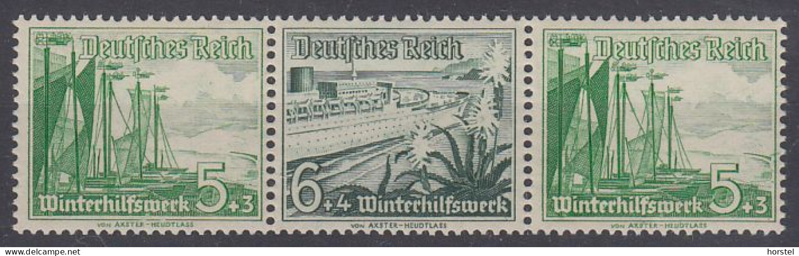 Dt. Reich - Mi. 653-654-653 Winterhilfswerk 1937 - Schiffe ( W 126 Streifen Aus Markenheft) - Nuevos