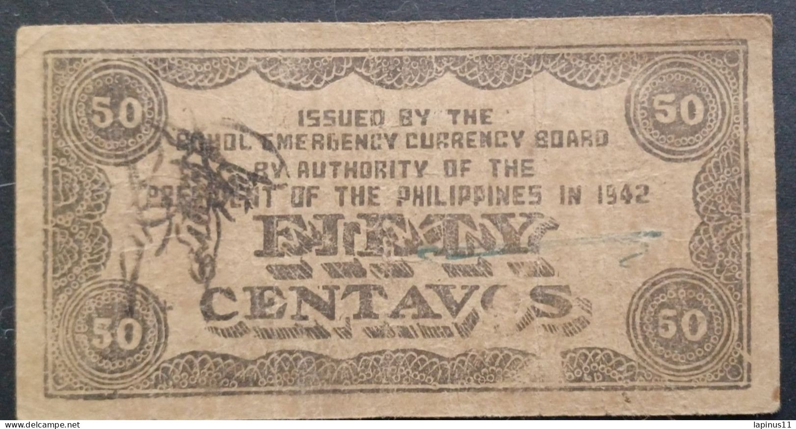 BANKNOTE PHILIPPINES 50 CENTS 1942 Emergency Issue Negros Emergency Currency Board RUNS 401,388 CIRCULATED - Filippijnen