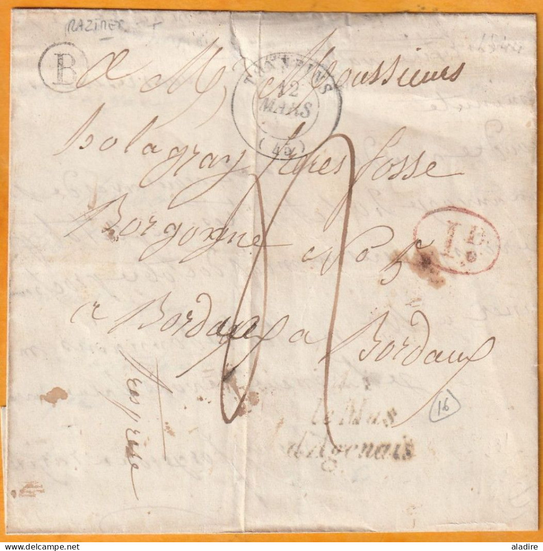 1844 - Cursive 45 LE MAS D'AGENAIS Sur Lettre Pliée De Razimet (boîte Rurale B Et Décime Rural) Vers Bordeaux - 1801-1848: Précurseurs XIX