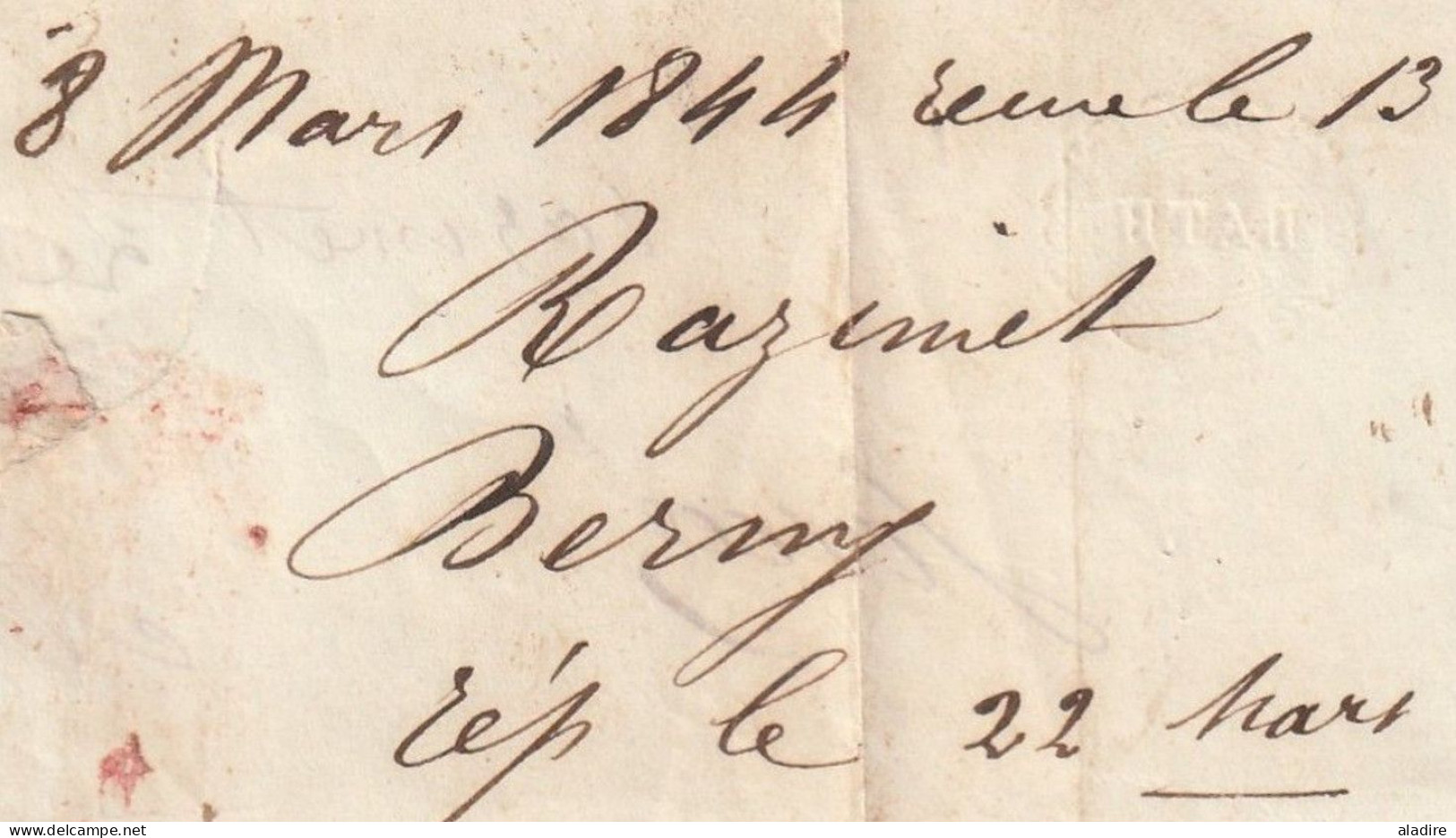 1844 - Cursive 45 LE MAS D'AGENAIS Sur Lettre Pliée De Razimet (boîte Rurale B Et Décime Rural) Vers Bordeaux - 1801-1848: Vorläufer XIX