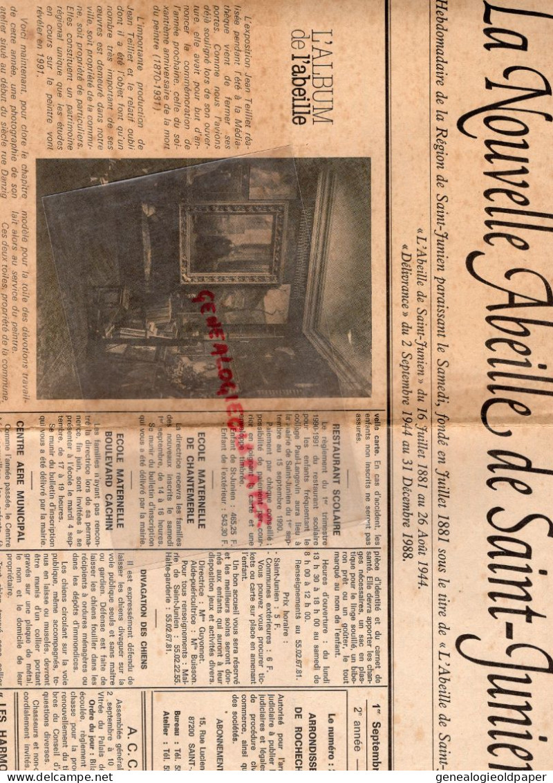 87- ST SAINT JUNIEN- RARE JOURNAL LA NOUVELLE ABEILLE 1990-EXPOSITION JEAN TEILLIET  -ATELIER RUE DANTZIG- - Documents Historiques