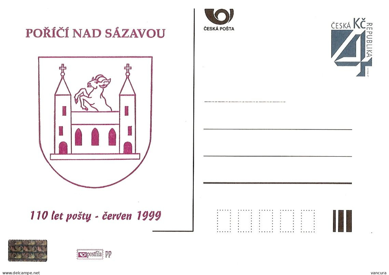 CDV B 154 Czech Republic Porici Nad Sazavou Coat Of Arms 1999 - Cartoline Postali