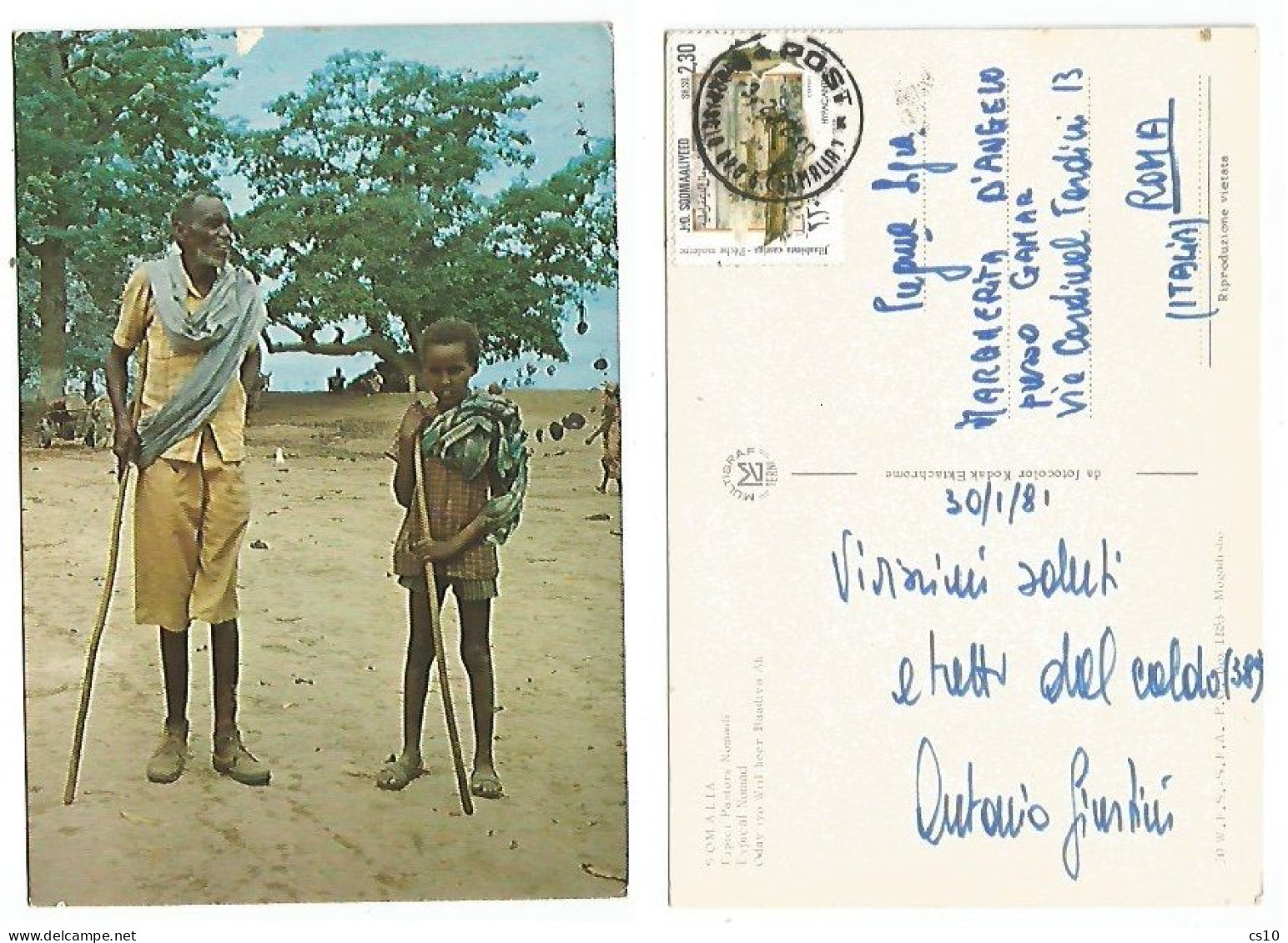 Somalia Typical Nomad Sheperds Pasoti Nomadi Pcard 3feb1981 X Italy With Fishing S.2.30 Solo Franking - Somalië