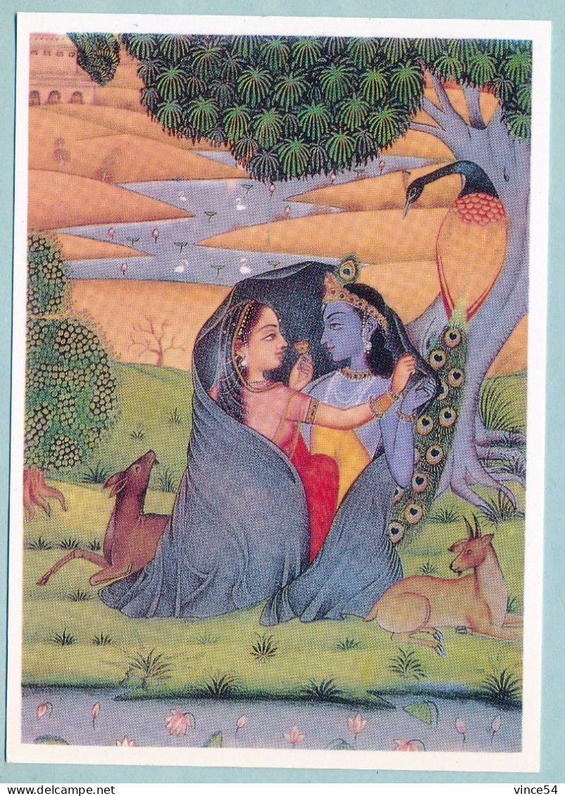 Indian Miniature - Romantic Scene Of Radha & Krishna - Carte 16 X 11 Cm - Indien