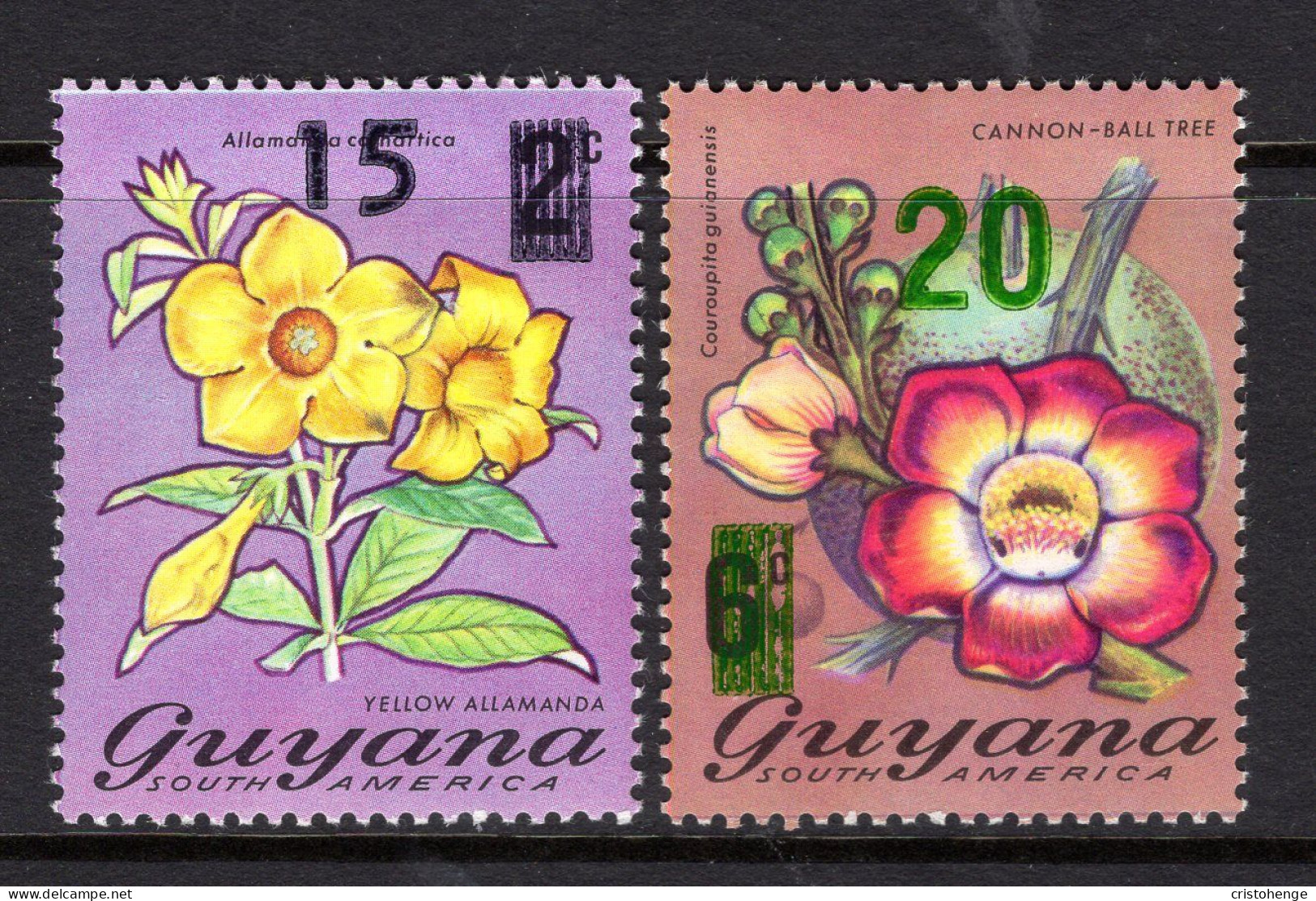 Guyana 1983 Surcharge - Flowers - Change Of Colour Set HM (SG 1034-1035) - Guyana (1966-...)