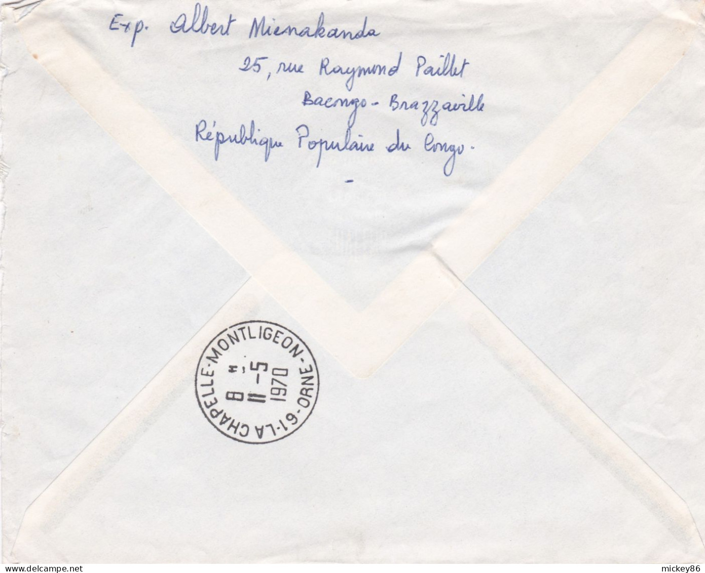 Congo-1970-Lettre Recommandée BRAZZAVILLE  Pour CHAPELLE MONTLIGEON-61-(France)tp Chutes FOULAKARI Seul Sur Lettre - Other & Unclassified