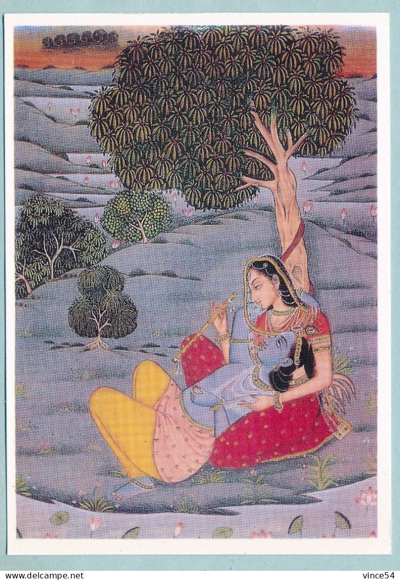 Indian Miniature - Romantic Scene Of Radha & Krishna - Carte 16 X 11 Cm - Indien