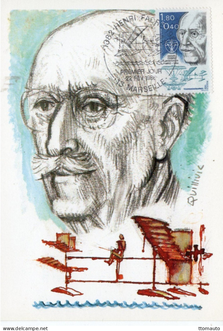 France Maxi Carte -  HENRI FABRE - Celebre Ingénieur Aviation  - 1v Carte Prémier Jour - Avions