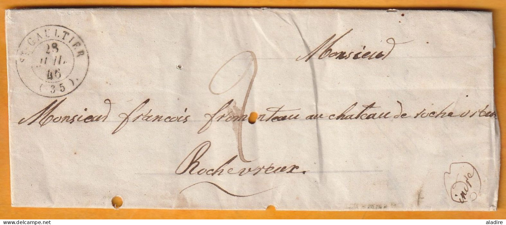 1844 - Cursive 35 PRISSAC Sur Lettre Pliée De Saint Gaultier, Indre Vers Rochevreux Par Saint Benoit Du Sault - 1801-1848: Precursors XIX