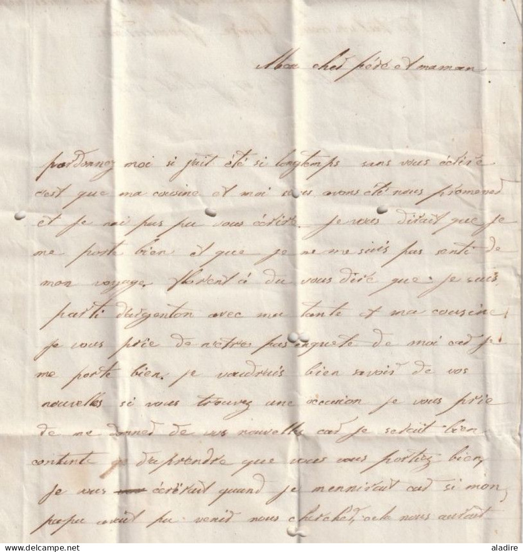 1844 - Cursive 35 PRISSAC Sur Lettre Pliée De Saint Gaultier, Indre Vers Rochevreux Par Saint Benoit Du Sault - 1801-1848: Voorlopers XIX