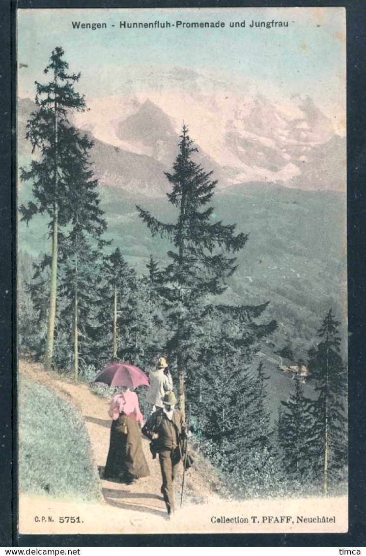 13533 BE - Wengen - Hunnenfluh-Promenade Und Jungfrau - Promeneurs - Autres & Non Classés