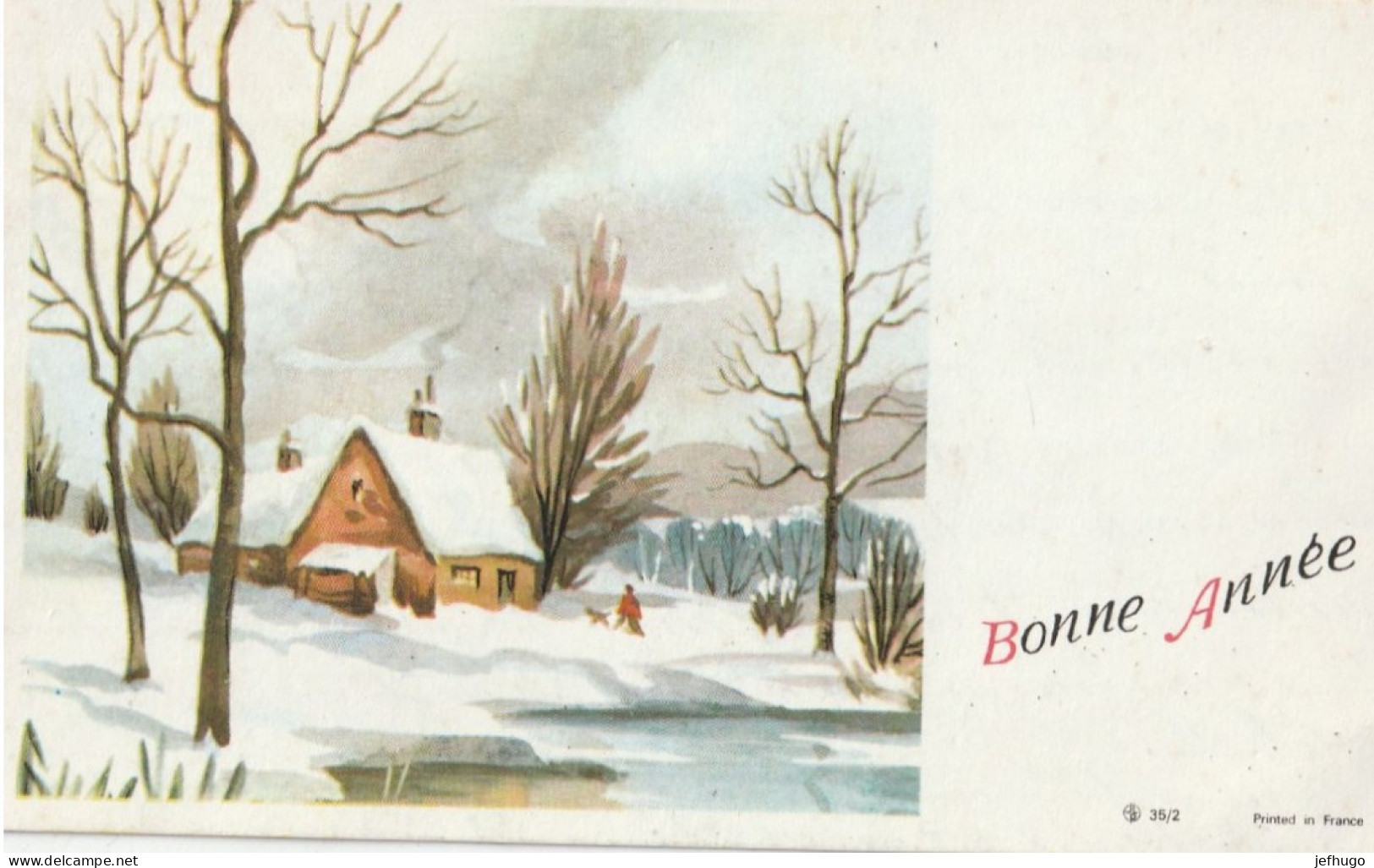 84 - CARTE BONNE ANNEE . MAISONS PERSONNAGES MARE DANS PAYSAGE ENNEIGE . JLP 35/2 - Anno Nuovo