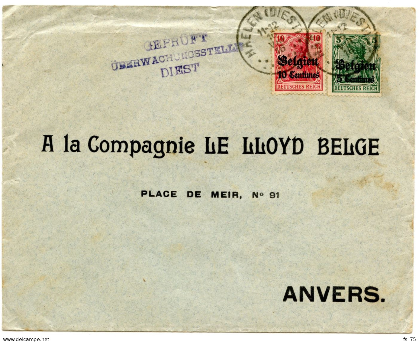 BELGIQUE - COB OC 2+3 HAELEN (DIEST) + GEPRUFT DIEST SUR LETTRE, 1916 - Duits Leger