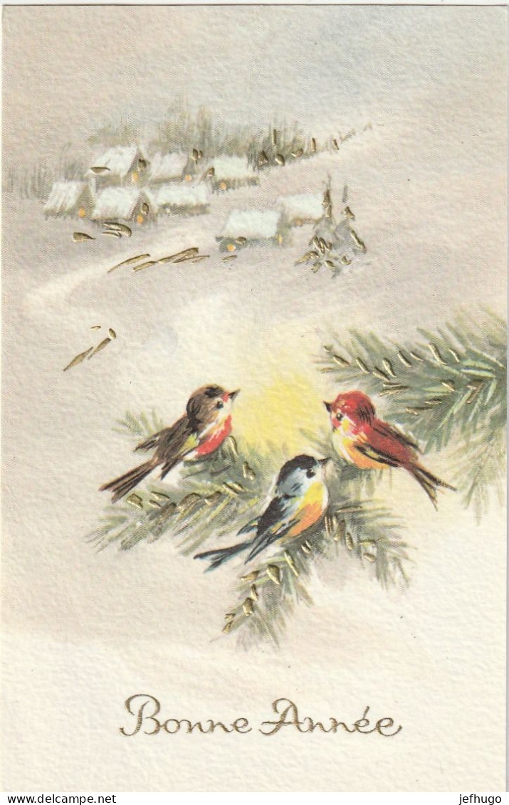 84 - CARTE BONNE ANNEE GAUFFREE . MAISONS OISEAUX SAPINS DANS PAYSAGE ENNEIGE . RAD - Anno Nuovo