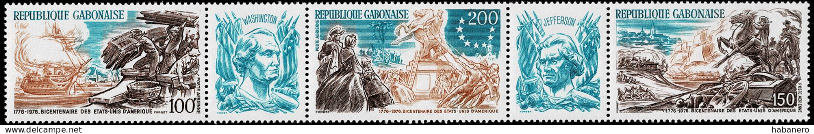 GABON 1976 Mi 589-591 BICENTENARY OF AMERICAN REVOLUTION MINT STAMPS ** - Indipendenza Stati Uniti