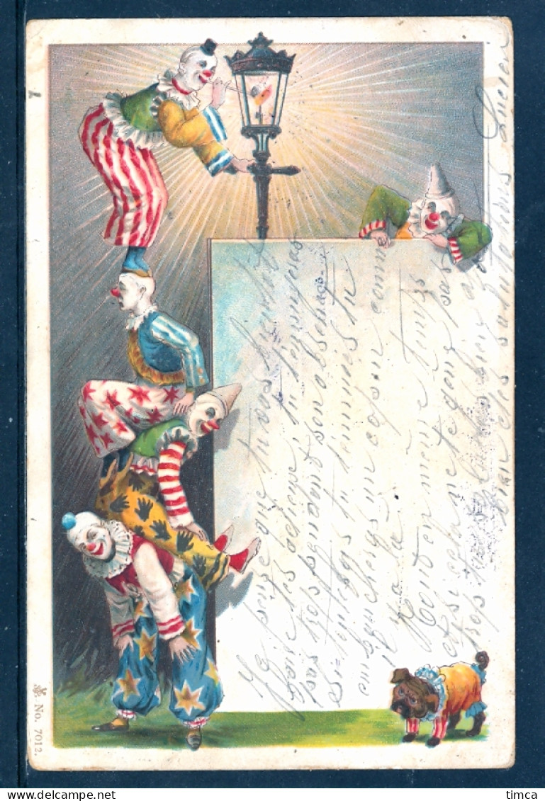 16231 Cinq Clown Acrobates S'amusant Avec Un Lampadaire - Petit Chien Bulldog - Circus