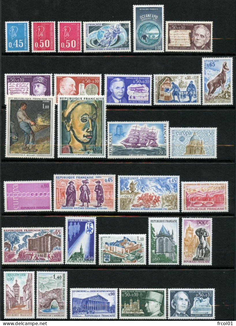 France, Yvert Année Complète 1971**, Luxe, 1663/1701, 39 Timbres , MNH - 1970-1979