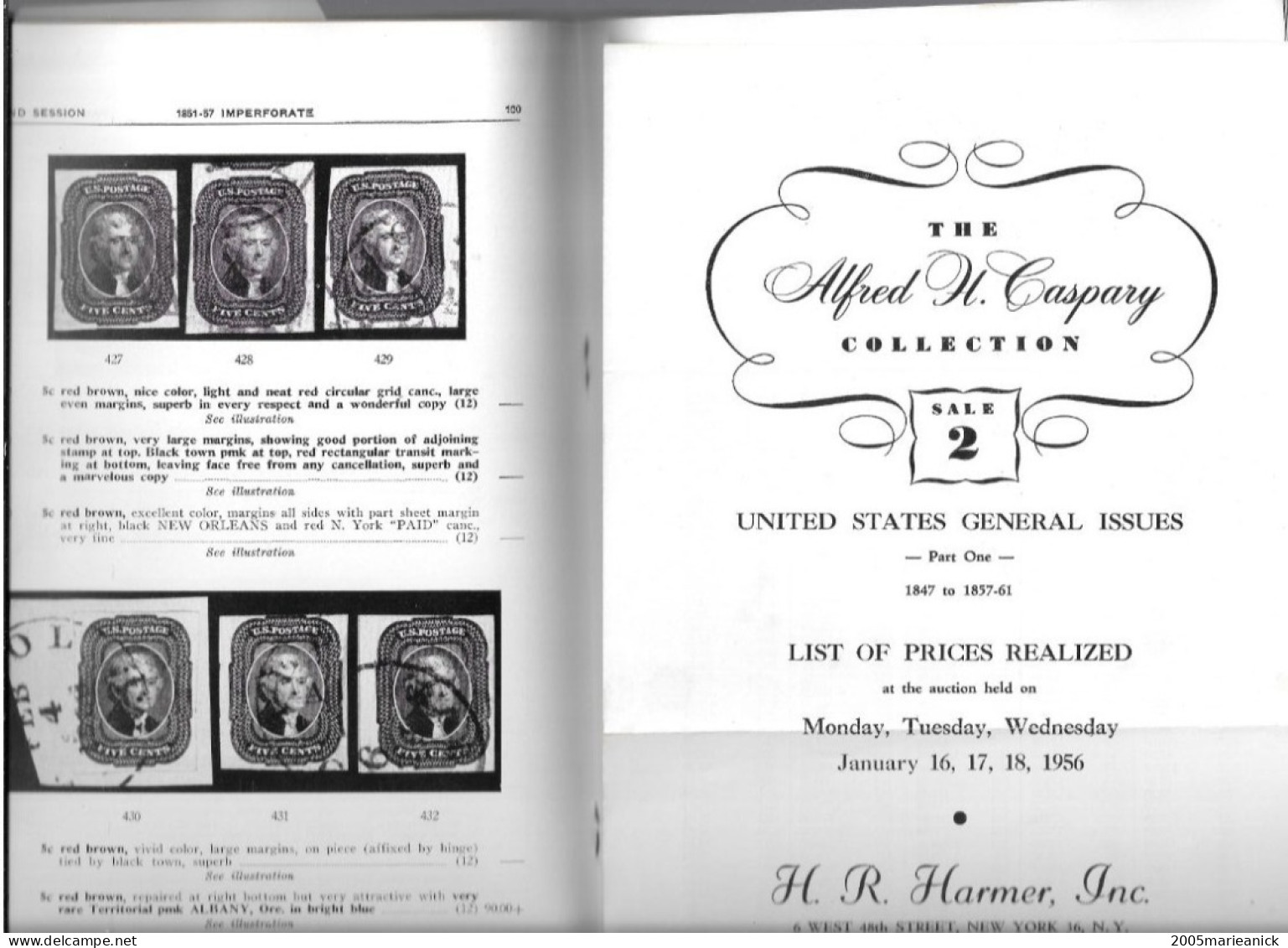 Catalogue CASPARY Vente N°2 USA 195 Pages 819 Lots Avec Prix Réalisés - Auktionskataloge