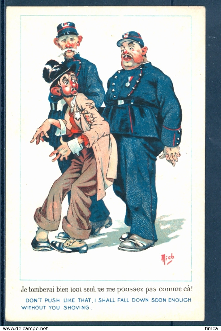 19073 Mich - Illustrateur - Deux Policiers Et Un Vagabond - Je Tomberai Bien Tout Seul, Ne Me Poussez Pas Comme çà! - Mich