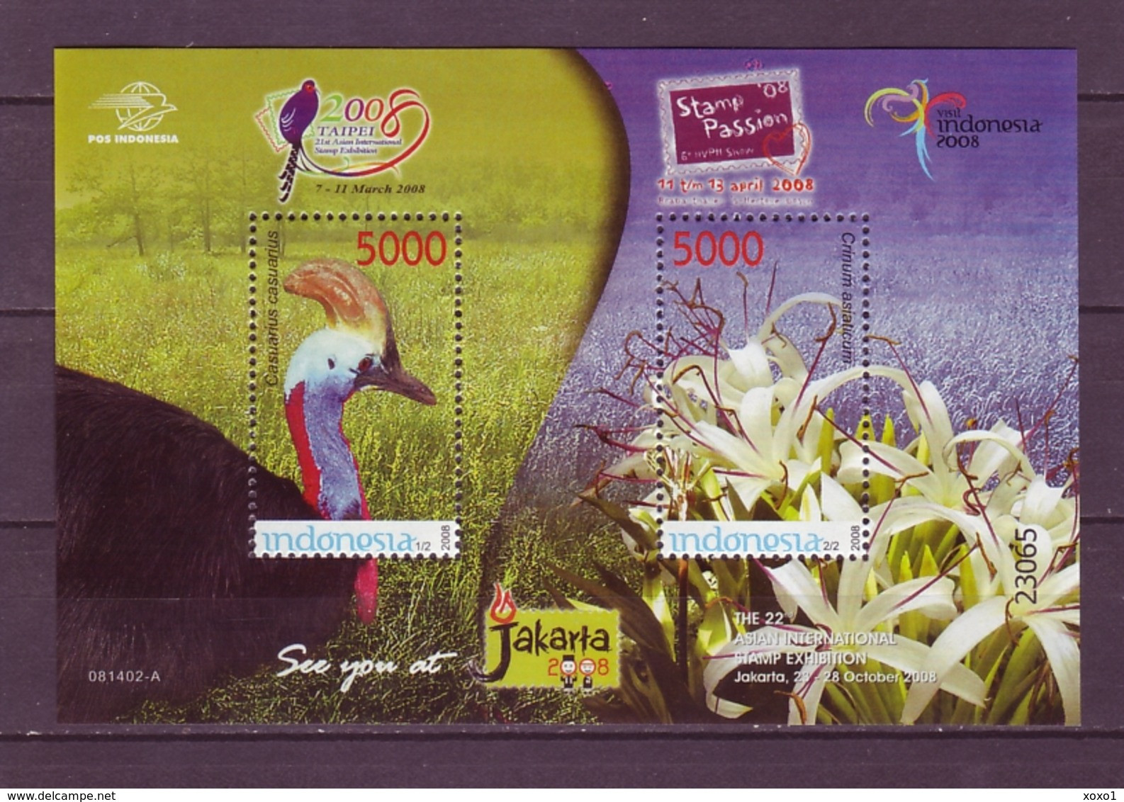 Indonesia 2008 MiNr. 2594 - 2595 (Block 236) Indonesien Birds Southern Cassowary TAIPEI  1bl MNH** 3,00 € - Aves Gruiformes (Grullas)