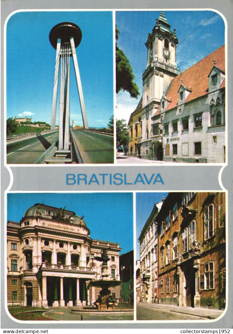 BRATISLAVA, MULTIPLE VIEWS, ARCHITECTURE, BRIDGE, TOWER, TOWER WITH CLOCK, SLOVAKIA, POSTCARD - Slovakia