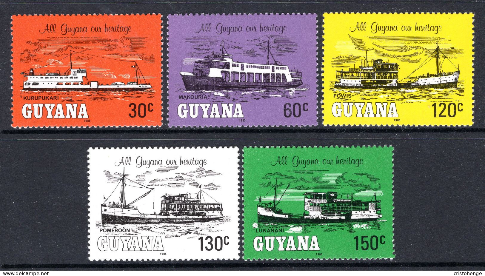 Guyana 1983 Riverboats Set HM (SG 1127-1131) - Guyana (1966-...)