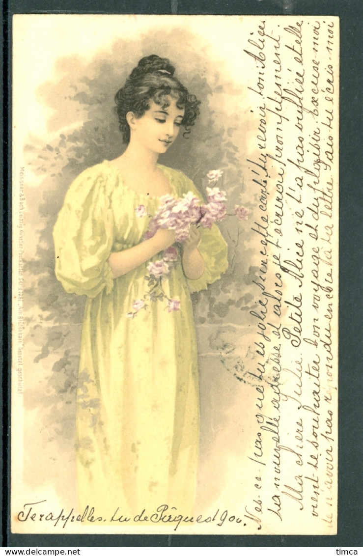 20515 - Am Blutenhain - Femme Avec Bouquet De Roses  - Meissner & Buch  -Serie 1081  - Début Du Siècle - Before 1900
