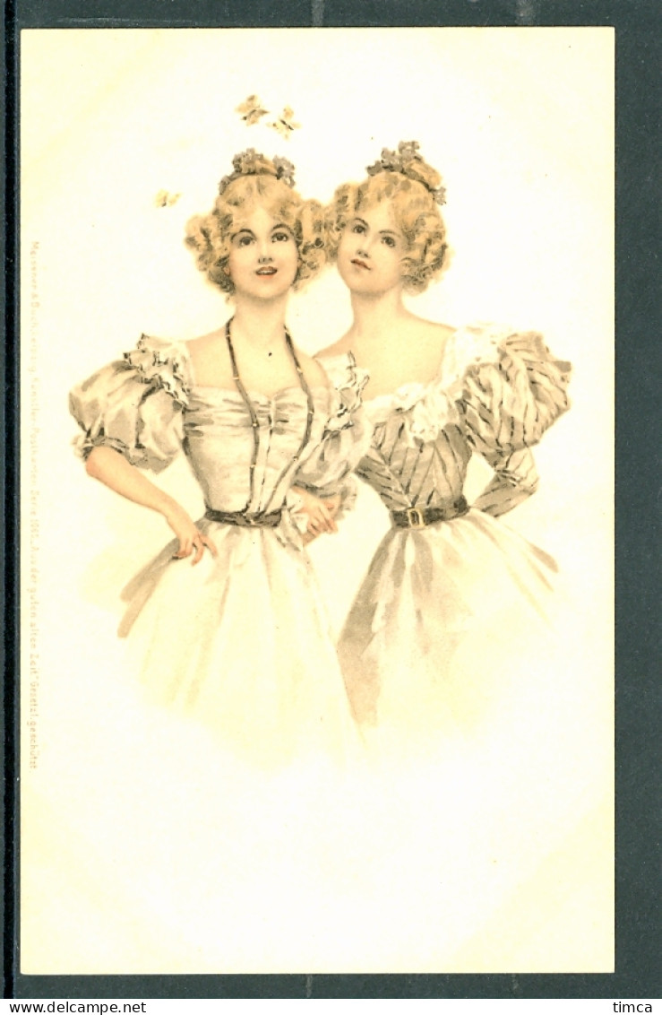 20523 - Aus Der Guten Alten Zeit - Deux Femmes Et Trois Papillons  - Meissner & Buch  - Serie 1065 Litho - Vor 1900