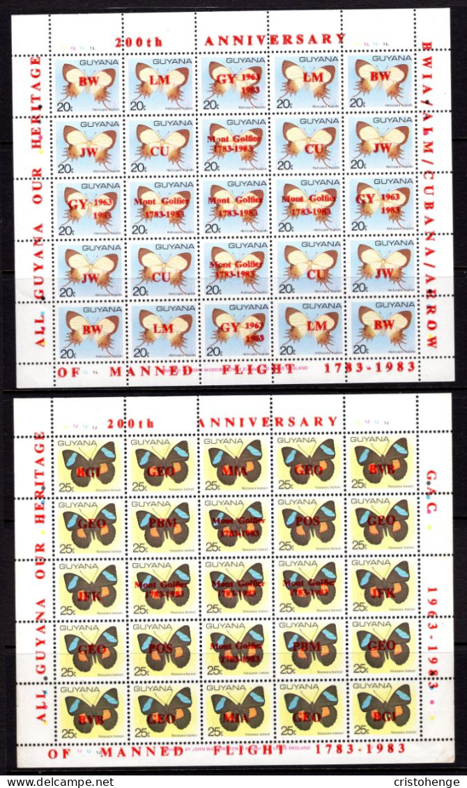 Guyana 1983 Bicentenary Of Manned Flight - Butterflies Overprint Sheet Set HM (SG 1134-1168) - Guyana (1966-...)