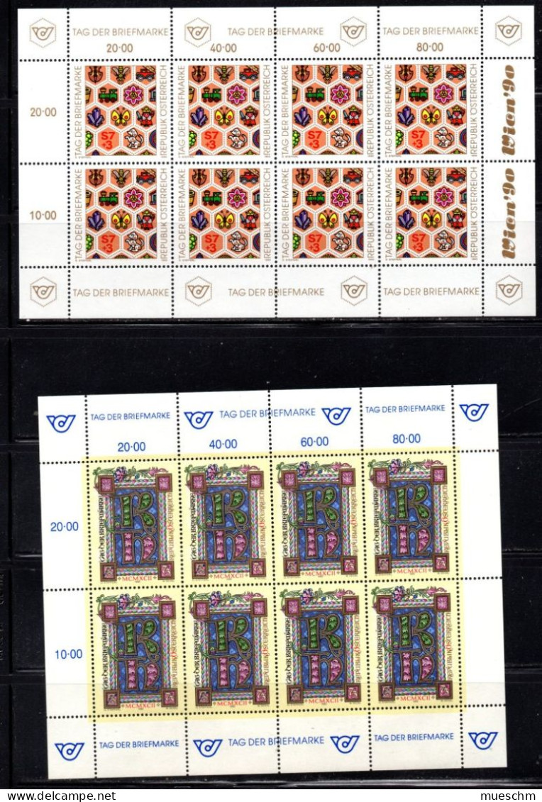 Österreich 2 Kleinbögen Aus 1990 Und 1990 "Tag Der Briefmarke", Zu MiNr.1990 Und 2066), Postfrisch (20174E) - Día Del Sello