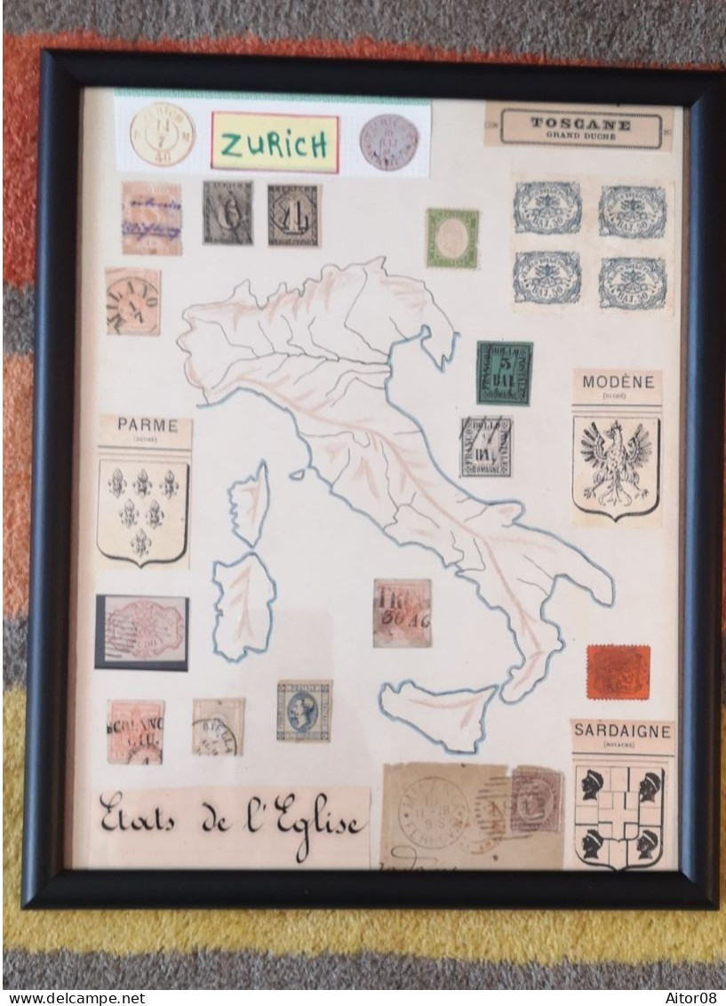 JOLI  TABLEAU DE TIMBRES ITALIENS ET SUISSES DE 1843/ 1863.QUELQUES FAUX.VOIR COMMENTAIRE.A VOIR DE PRES   . INTERESSANT - Ohne Zuordnung