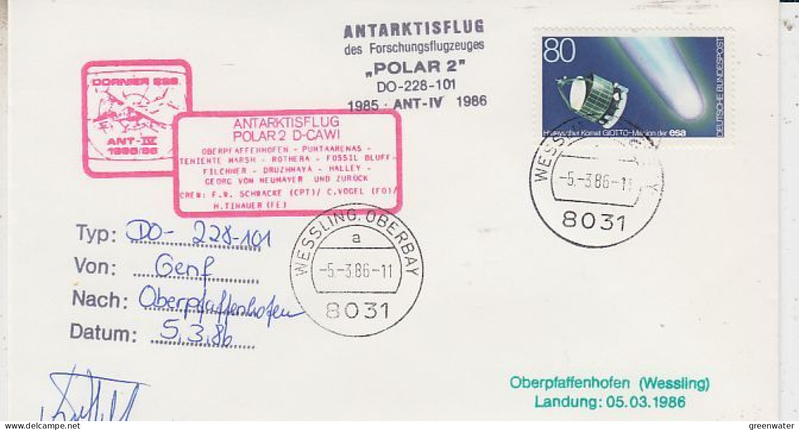 Germany Antarktisflug Polar 2 (Genf-Oberpfaffenhofen) 5.3.1986 (GS159) - Poolvluchten