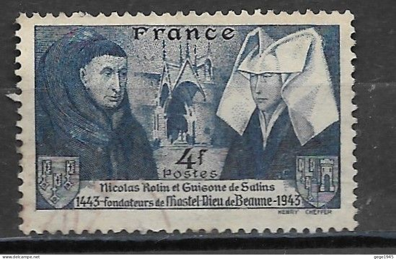 France 1943 Oblitéré  N° 583  -  Nicolas Rolin  -  Hotel Dieu De Beaune - Oblitérés