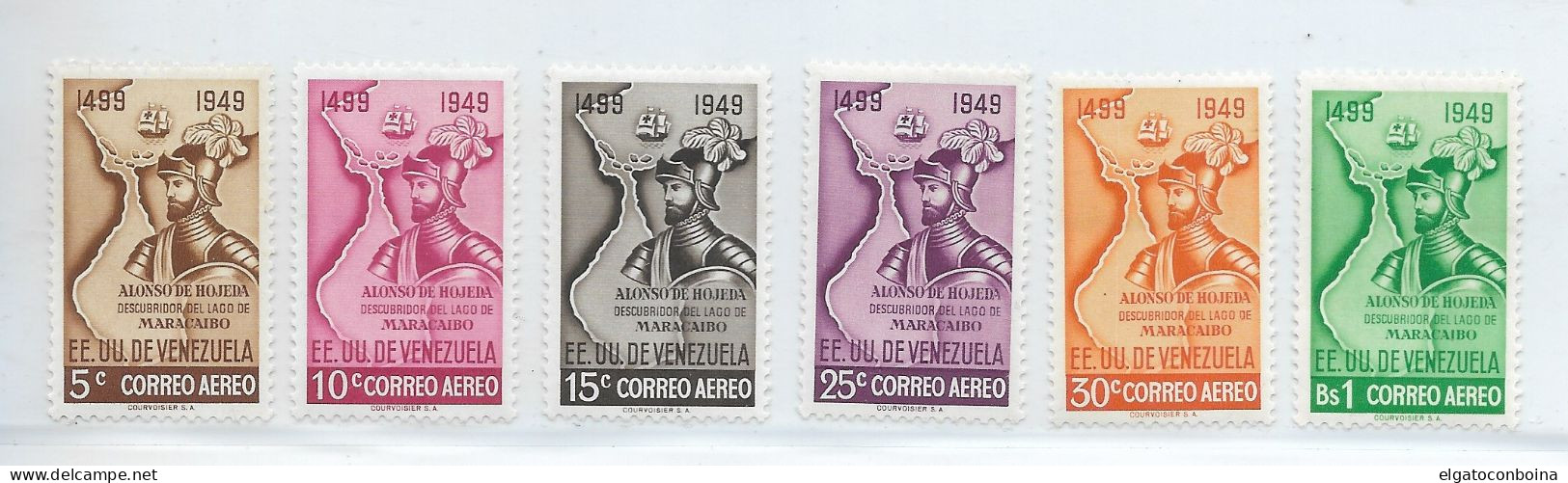 VENEZUELA 1950 ALONSO DE OJEDA AIRMAIL SET MILITARY HISTORICAL FIGURES MI602-7 SC C316-21 MNH - Venezuela