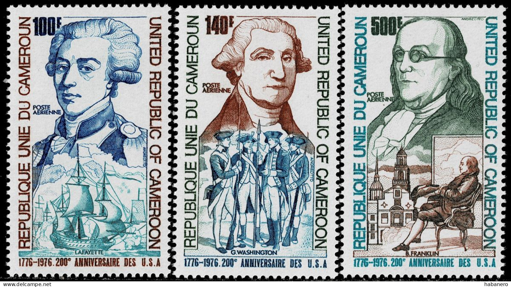 CAMEROON 1975 Mi 809-811 BICENTENARY OF AMERICAN REVOLUTION MINT STAMPS ** - Unabhängigkeit USA