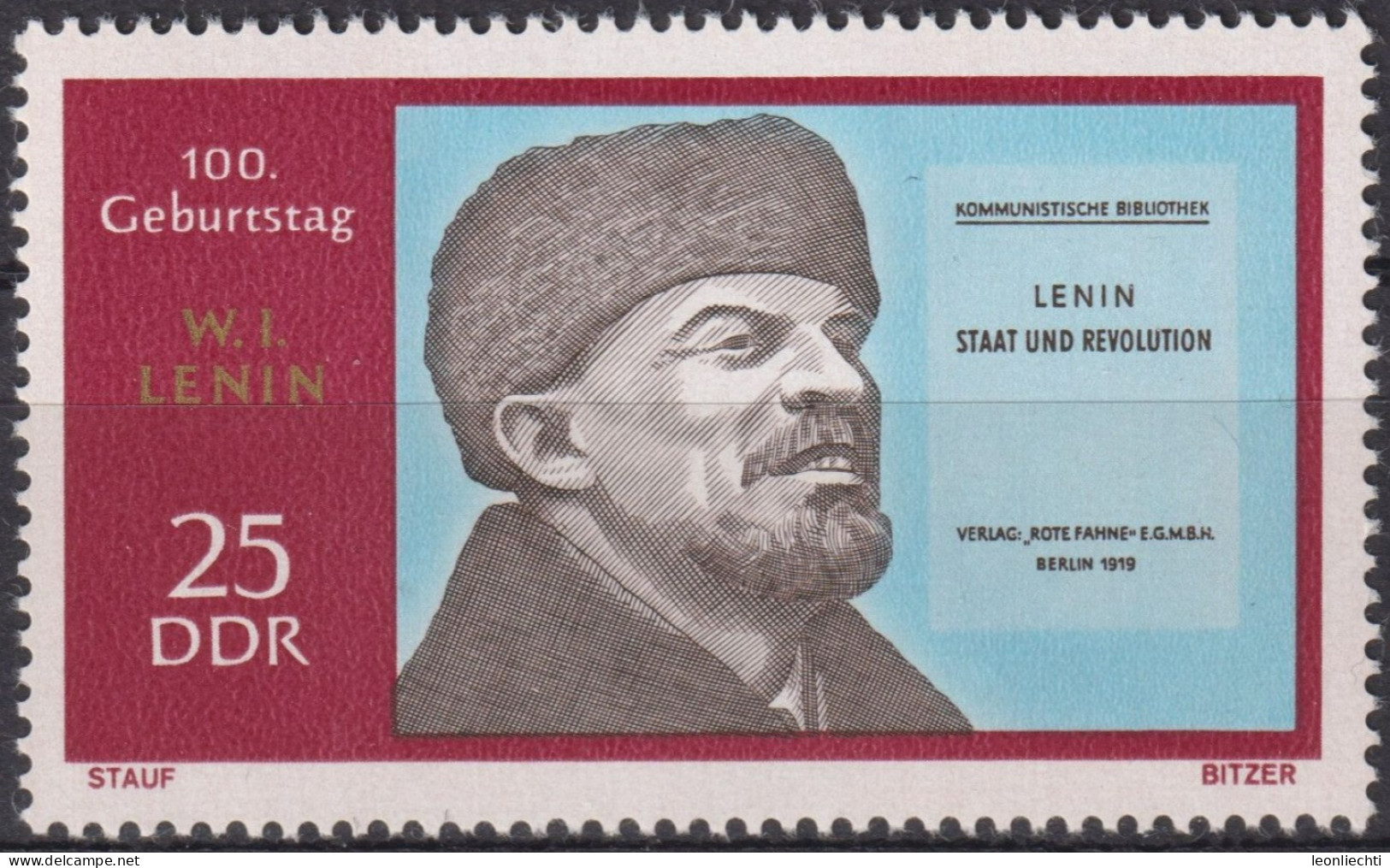 1970 DDR ** Mi:DD 1559, Sn:DD 1190, Yt:DD 1252, Sg:DD E1280, Wladimir Lenin, Buchtitel - Neufs