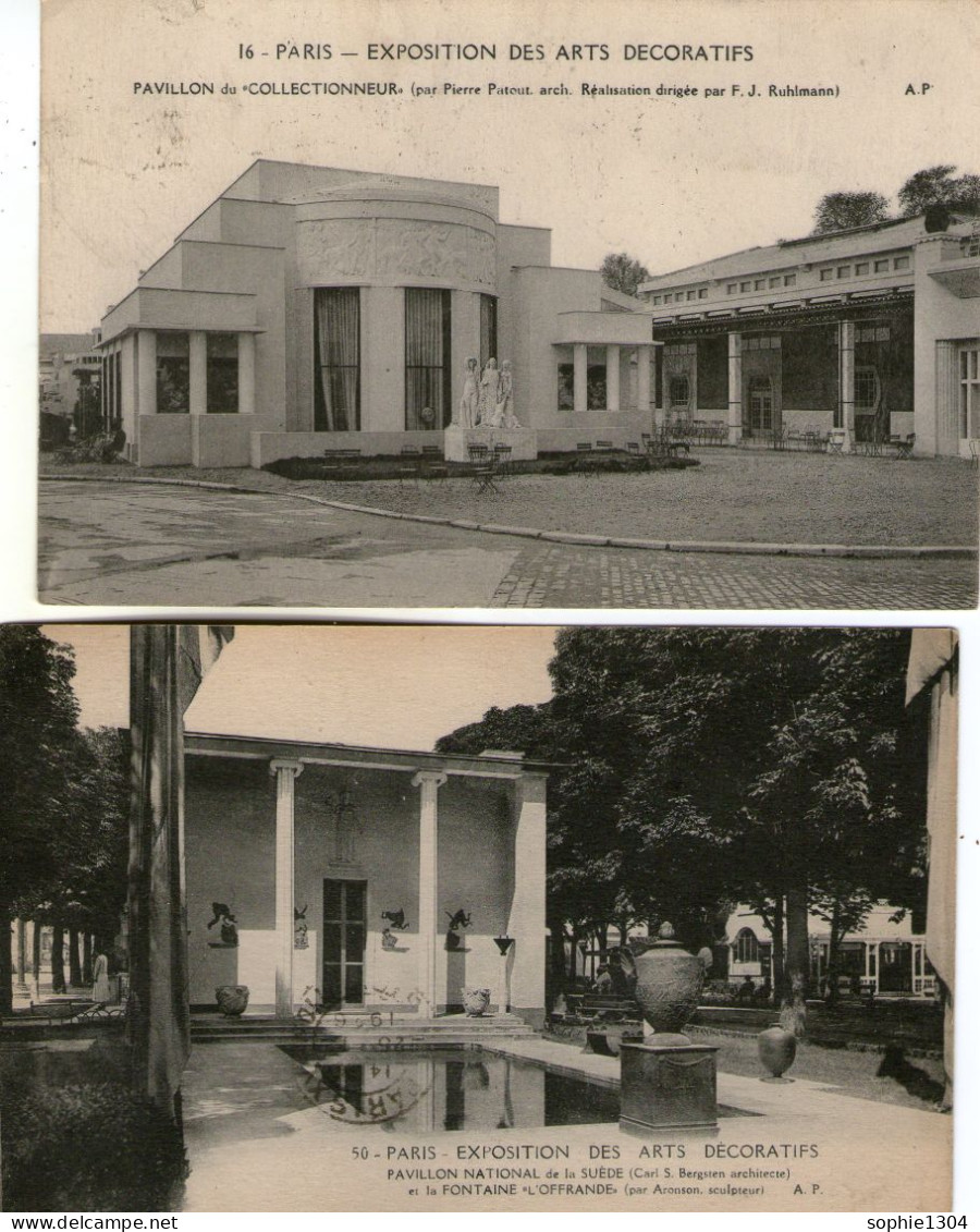 2 Cartes  PARIS  - Exposition Des ARTS DECORATIFS - Pavillon Du Collectionneur - Pavillon National De La Suède - Expositions